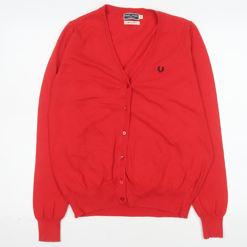 Fred Perry Women's Red Cotton Cardigan Size 12 V-Neck