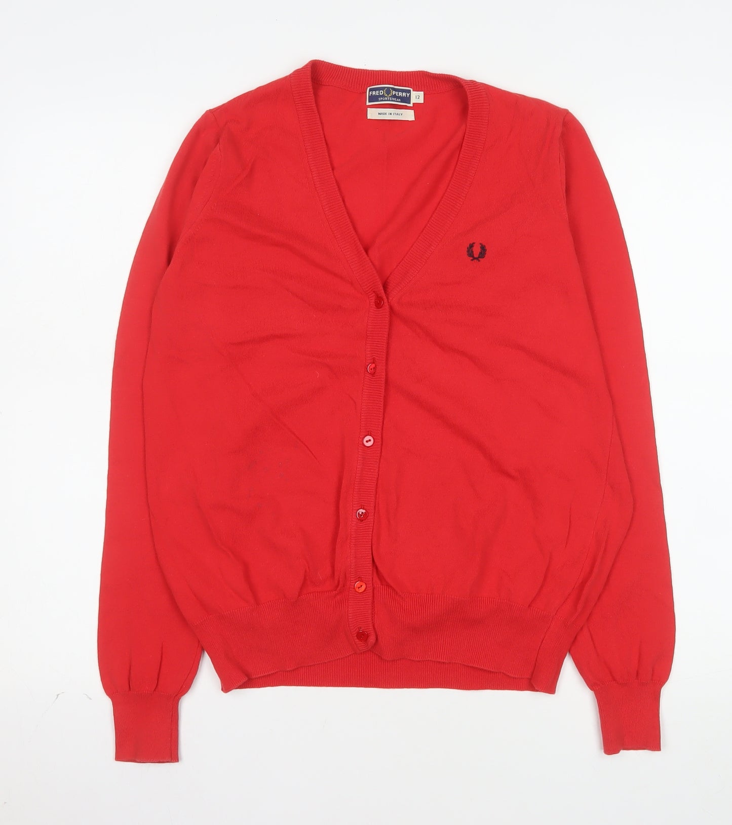 Fred Perry Women's Red Cotton Cardigan Size 12 V-Neck
