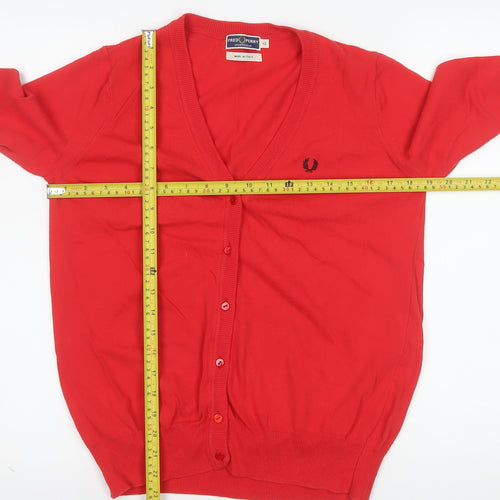 Fred Perry Women's Red Cotton Cardigan Size 12 V-Neck