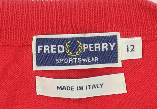 Fred Perry Women's Red Cotton Cardigan Size 12 V-Neck