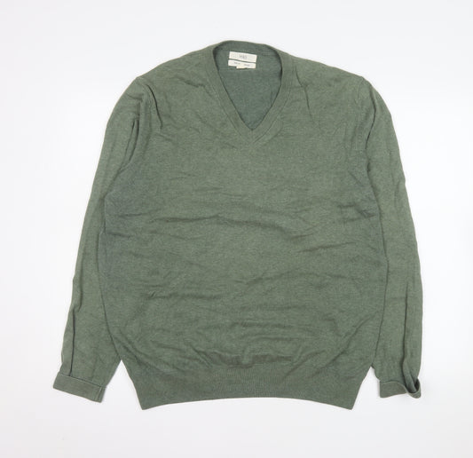 Marks and Spencer Men's Green XL V-Neck Cotton Jumper