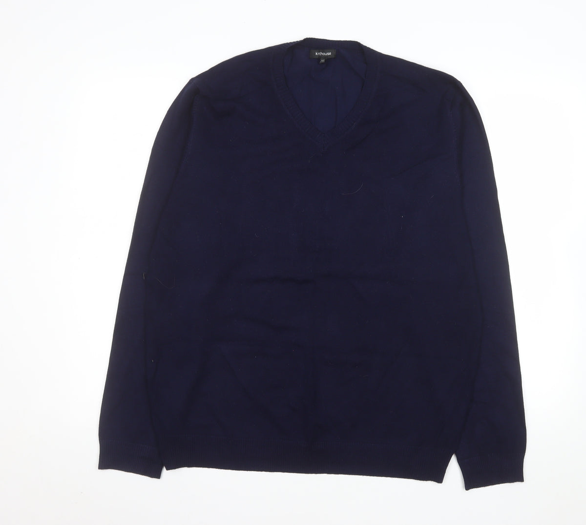 Back view of Knithouse Men’s Blue 2XL V-Neck jumper