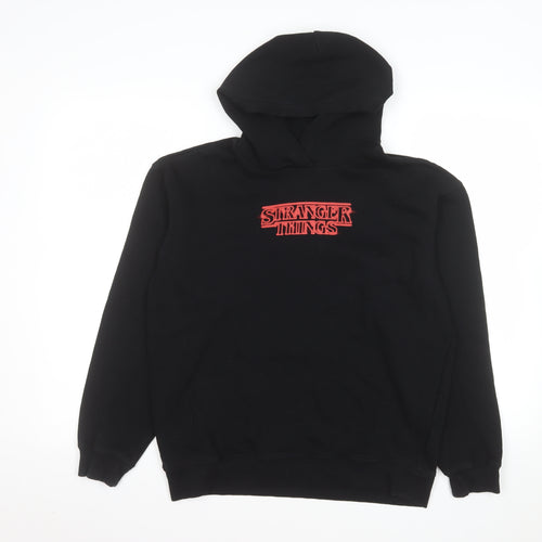 H&M Boys Black Stranger Things Pullover Hoodie 14 Years Graphic Print