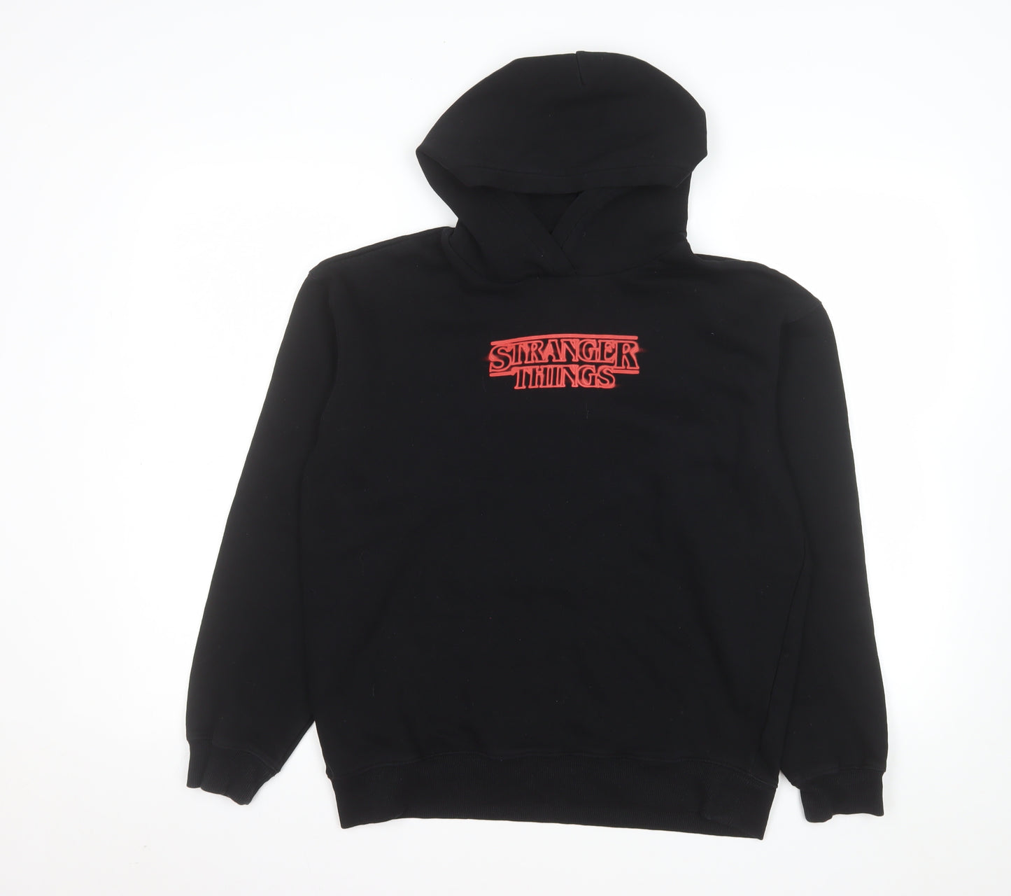 H&M Boys Black Stranger Things Pullover Hoodie 14 Years Graphic Print