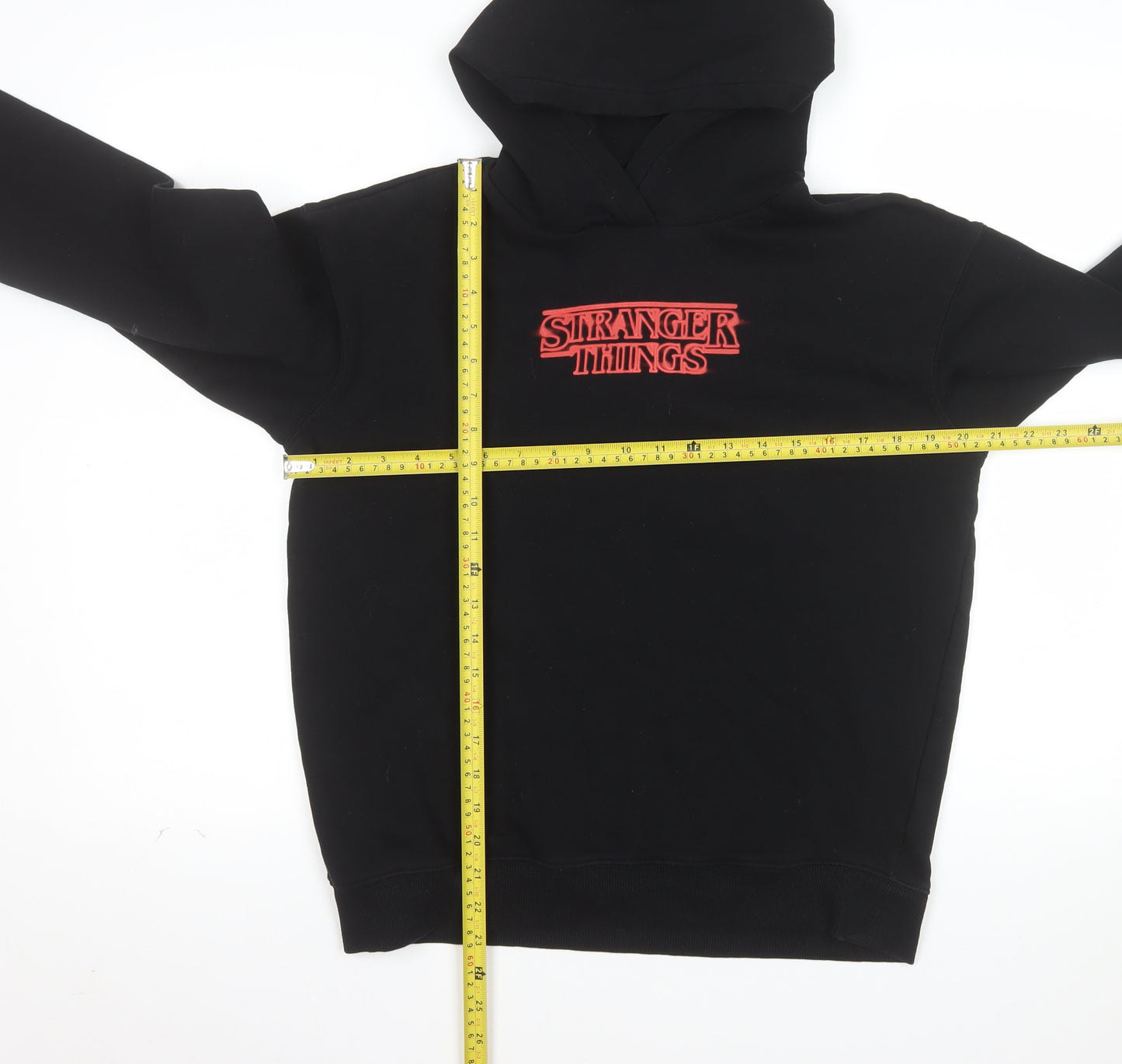 H&M Boys Black Stranger Things Pullover Hoodie 14 Years Graphic Print