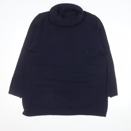 M&Co Women’s Navy Blue Roll Neck Tunic Jumper Size 18
