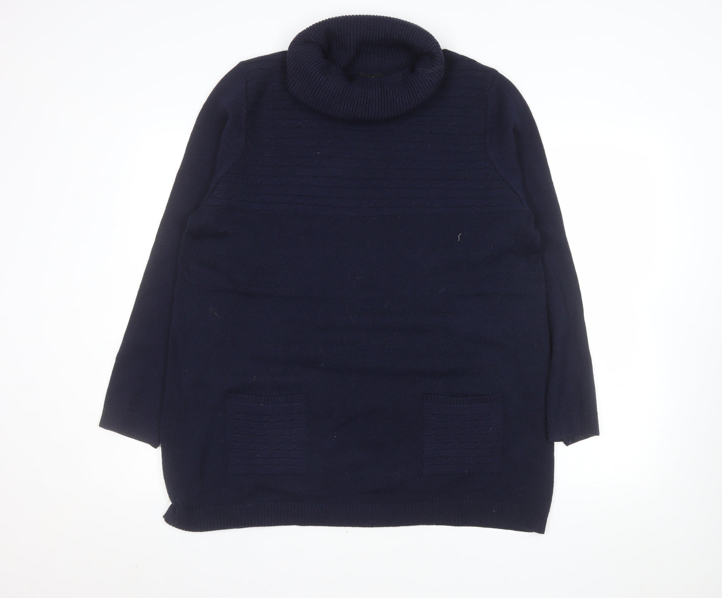 M&Co Women’s Navy Blue Roll Neck Tunic Jumper Size 18