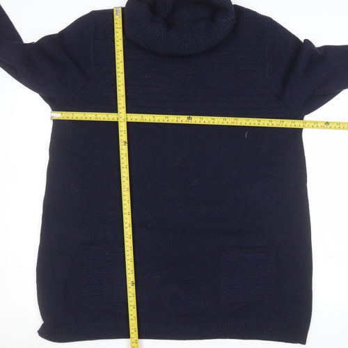 M&Co Women’s Navy Blue Roll Neck Tunic Jumper Size 18
