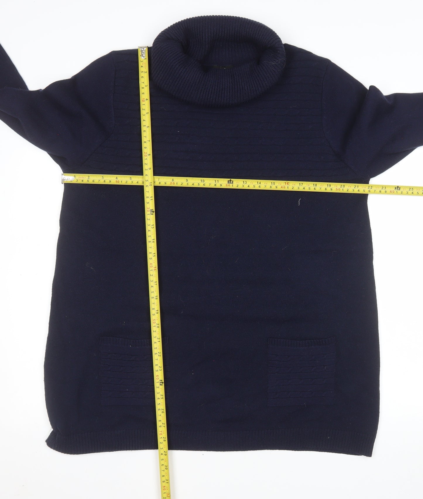 M&Co Women’s Navy Blue Roll Neck Tunic Jumper Size 18