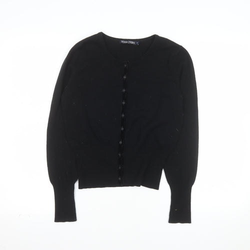 WoolOvers Women's Black Wool Cashmere Crew Neck Cardigan S