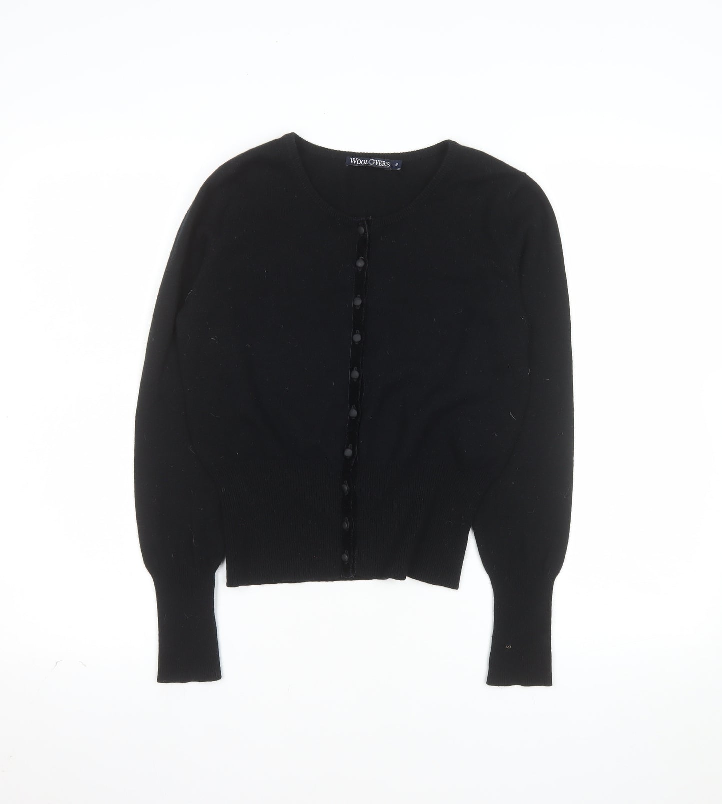 WoolOvers Women's Black Wool Cashmere Crew Neck Cardigan S