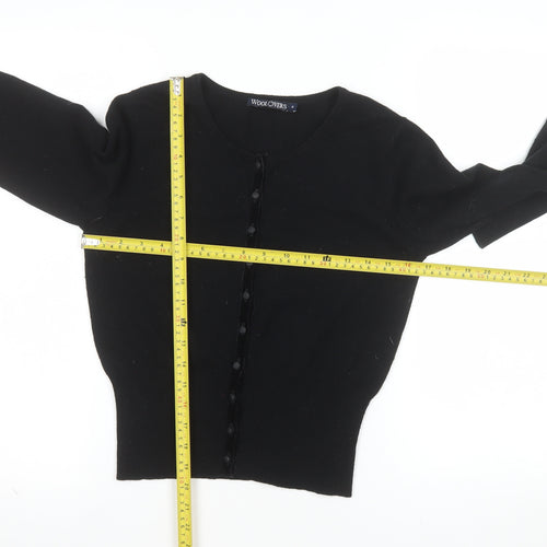 WoolOvers Women's Black Wool Cashmere Crew Neck Cardigan S