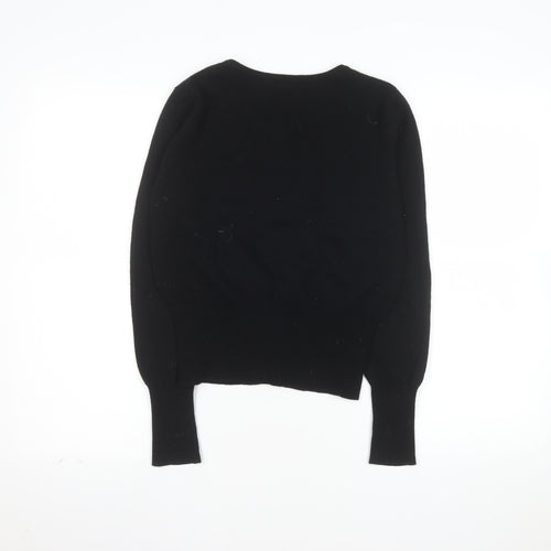 WoolOvers Women's Black Wool Cashmere Crew Neck Cardigan S