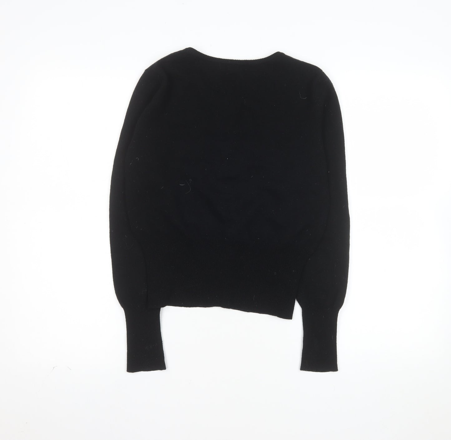 WoolOvers Women's Black Wool Cashmere Crew Neck Cardigan S