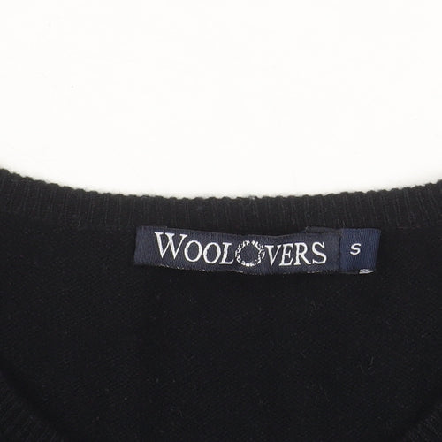WoolOvers Women's Black Wool Cashmere Crew Neck Cardigan S