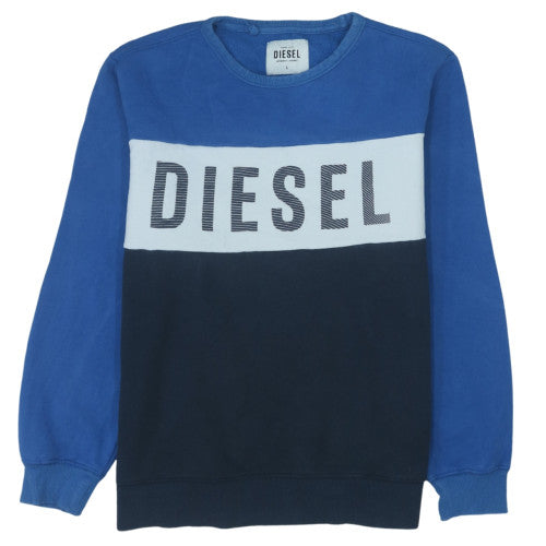 Diesel Mens Blue Crew Neck Sweatshirt L Graphic Cotton Blend