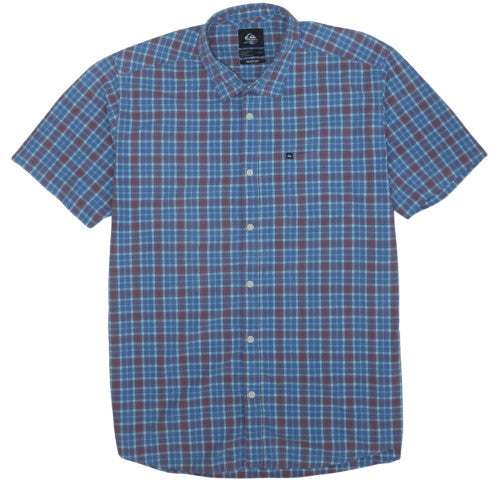 Quiksilver Men’s Blue Check Cotton Short Sleeve Button-Up Shirt Size L
