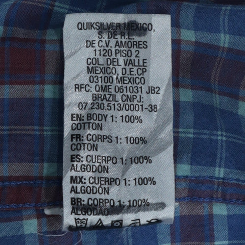 Quiksilver Men’s Blue Check Cotton Short Sleeve Button-Up Shirt Size L