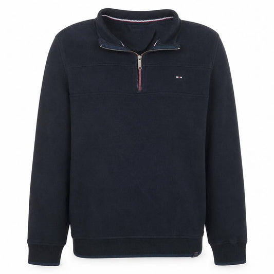 Front view of FQ1924 Men's Blue 1/4 Zip High Neck Sweatshirt, size L