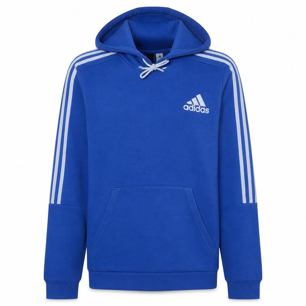 Front view of Adidas Men Blue Pullover Hoodie Medium Sports Fleece Sweatshirt