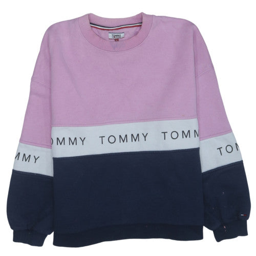 Tommy Jeans Womens Pink Blue Colourblock Crew Neck Sweatshirt L