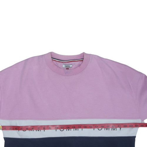Tommy Jeans Womens Pink Blue Colourblock Crew Neck Sweatshirt L