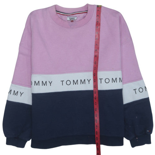 Tommy Jeans Womens Pink Blue Colourblock Crew Neck Sweatshirt L