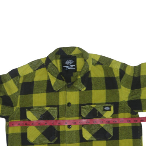 Dickies Men's Yellow Black Check Flannel Button-Up Shirt Medium