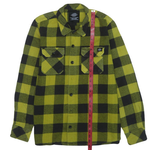 Dickies Men's Yellow Black Check Flannel Button-Up Shirt Medium