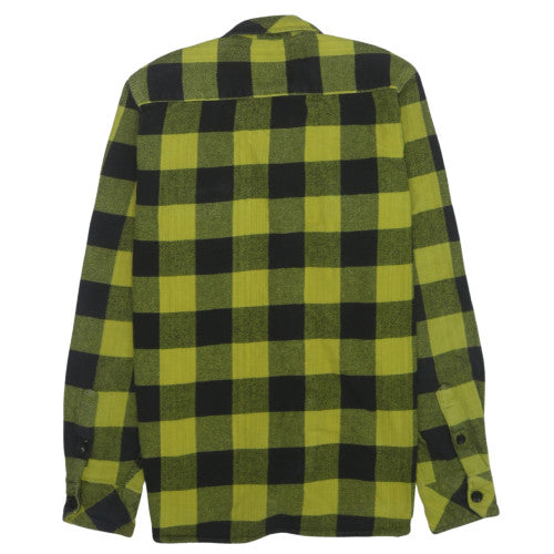 Dickies Men's Yellow Black Check Flannel Button-Up Shirt Medium