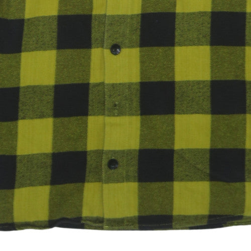 Dickies Men's Yellow Black Check Flannel Button-Up Shirt Medium