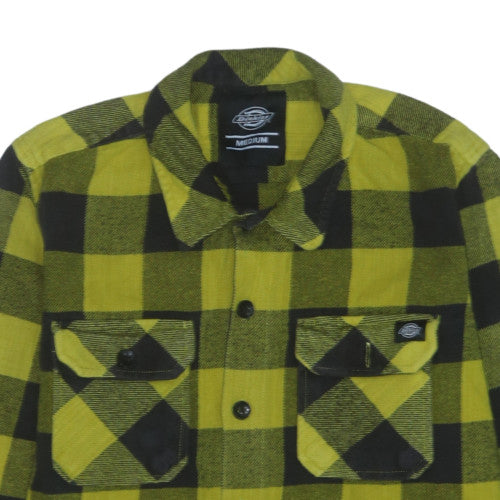 Dickies Men's Yellow Black Check Flannel Button-Up Shirt Medium
