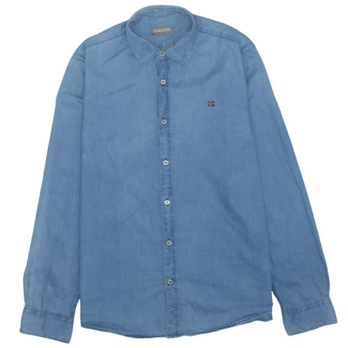Napapijri Men's Blue Long Sleeve Cotton Button-Up Shirt XL
