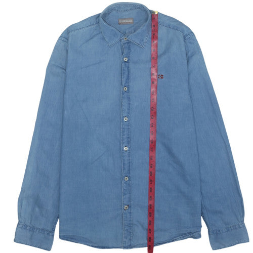 Napapijri Men's Blue Long Sleeve Cotton Button-Up Shirt XL