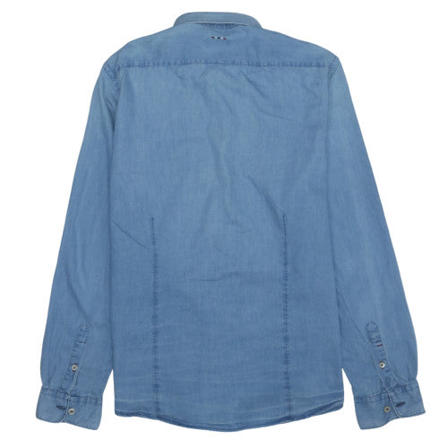 Napapijri Men's Blue Long Sleeve Cotton Button-Up Shirt XL
