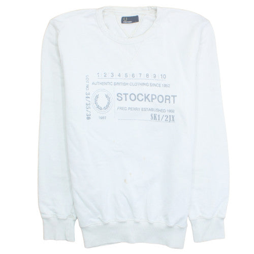 Fred Perry Men's White L Pullover Sweatshirt Stockport Logo Cotton
