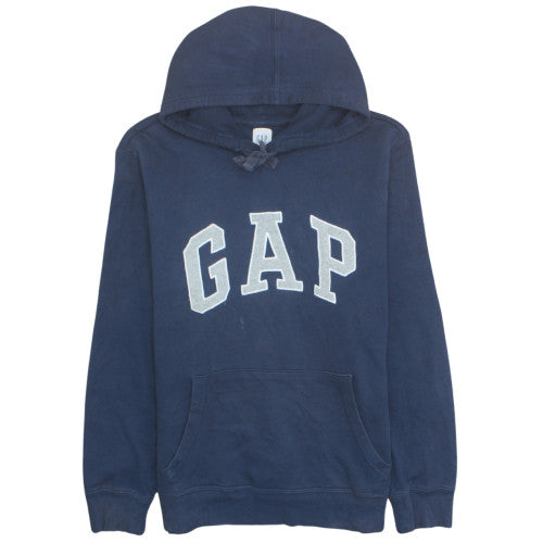GAP Mens Blue Pullover Hoodie Medium Fleece Logo Sweatshirt