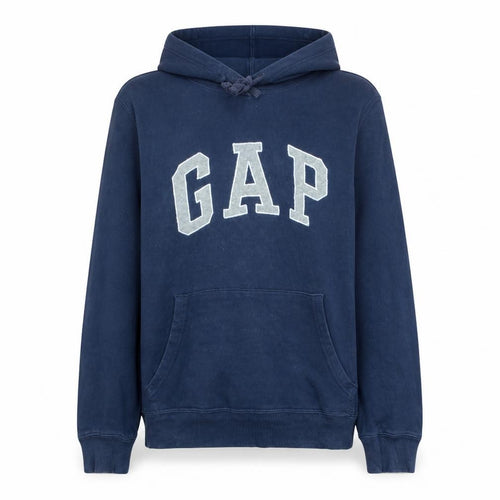 Gap Mens Blue Pullover Hoodie Medium Fleece Logo Sweatshirt