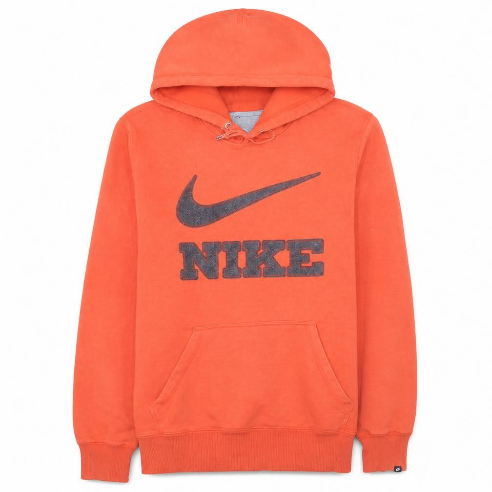 Front view of Nike Men's Orange Pullover Hoodie M Graphic Print Sportswear