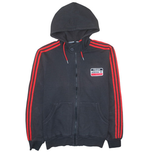 Adidas Men's Black XL Full Zip Hoodie with Red Stripes