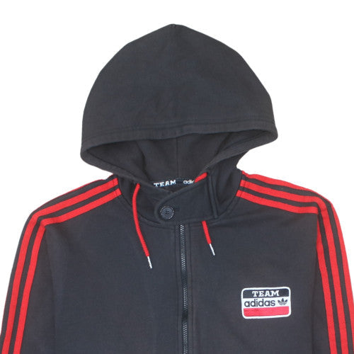 Adidas Men's Black XL Full Zip Hoodie with Red Stripes