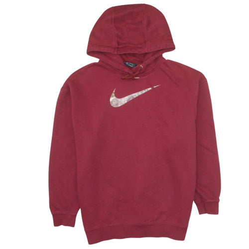 Nike Womens Red Pullover Hoodie Small Cotton Blend Logo Sweatshirt