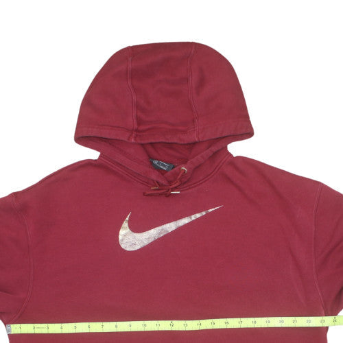 Nike Womens Red Pullover Hoodie Small Cotton Blend Logo Sweatshirt