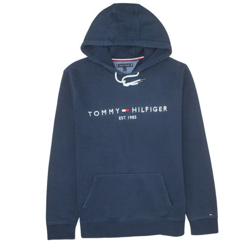 Tommy Hilfiger Men's Navy Blue XL Pullover Hoodie with Logo Embroidery