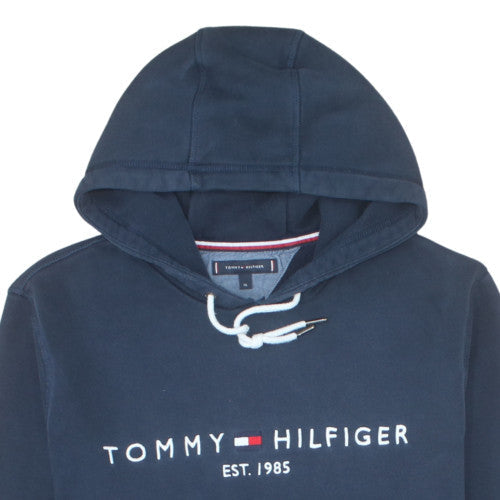 Tommy Hilfiger Men's Navy Blue XL Pullover Hoodie with Logo Embroidery