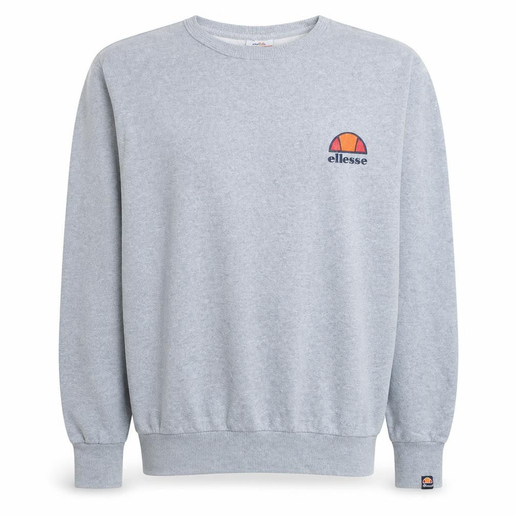 Front view of Ellesse men’s grey pullover sweatshirt m crew neck logo sports top