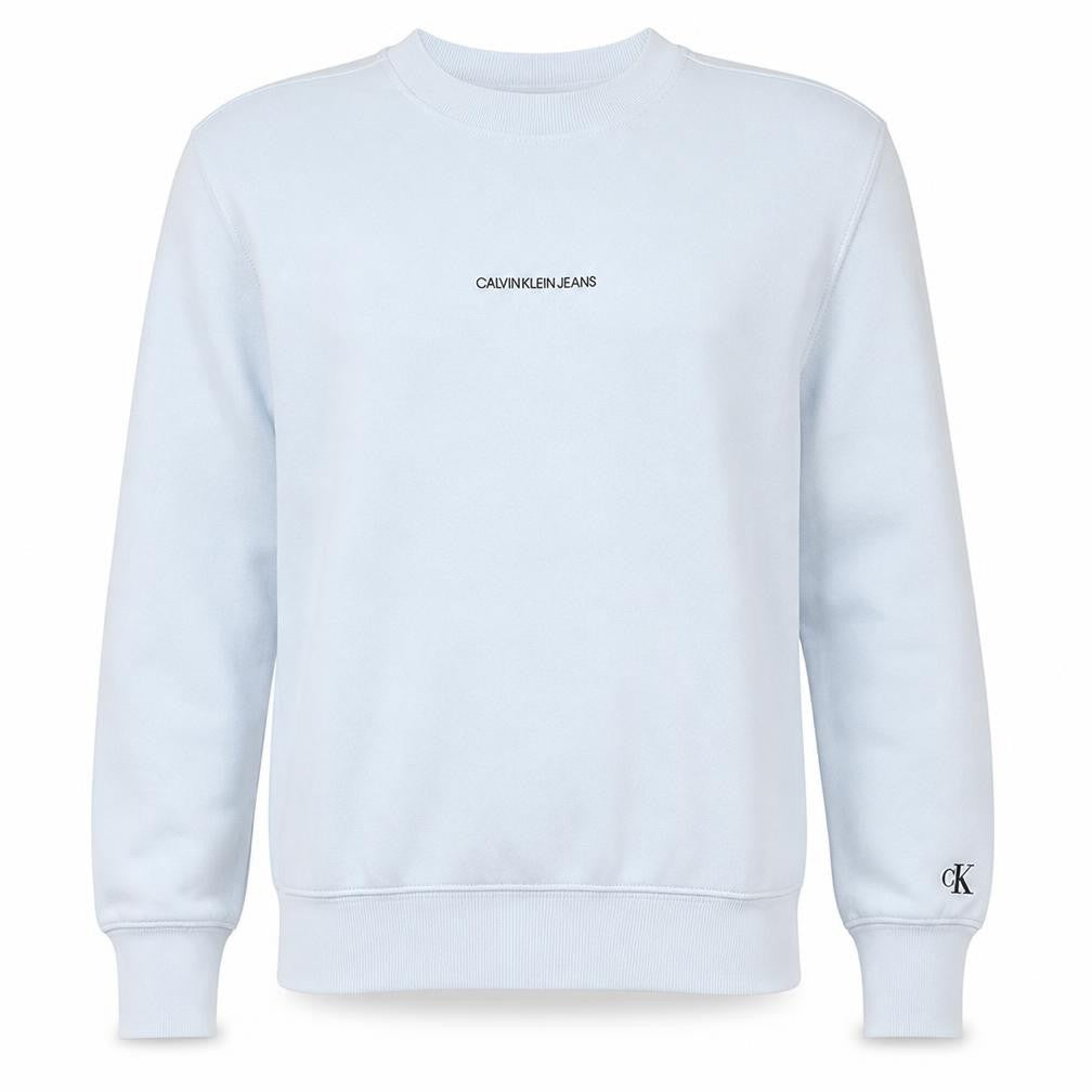 Front view of Calvin Klein Jeans Men’s White XS Crew Neck Pullover Sweatshirt