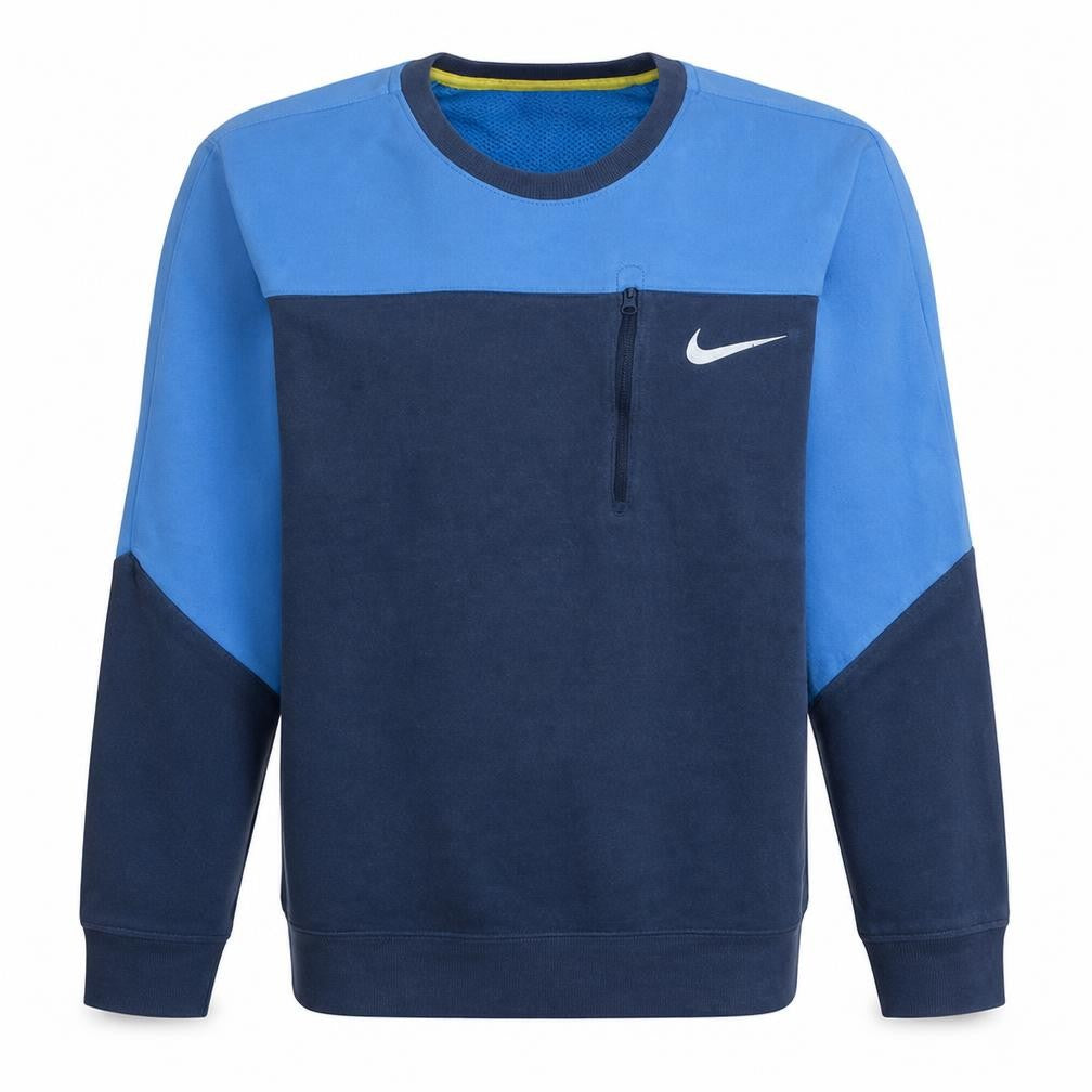 Front view of Nike Men's Blue Small Pullover Sweatshirt with Zip Pocket