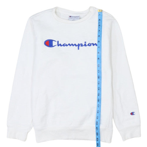 Champion Womens White L Pullover Sweatshirt Crew Neck Logo Athleticwear