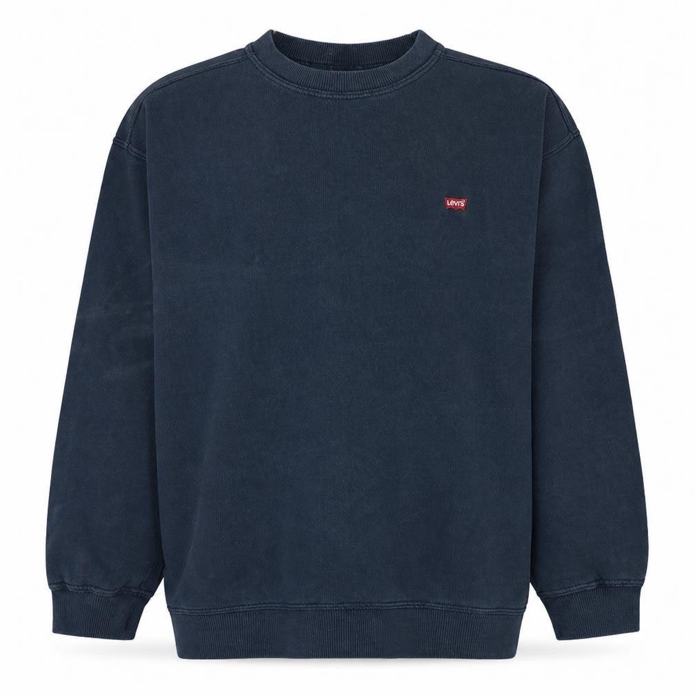 Front view of Levi's men’s blue pullover crew neck sweatshirt l classic fleece